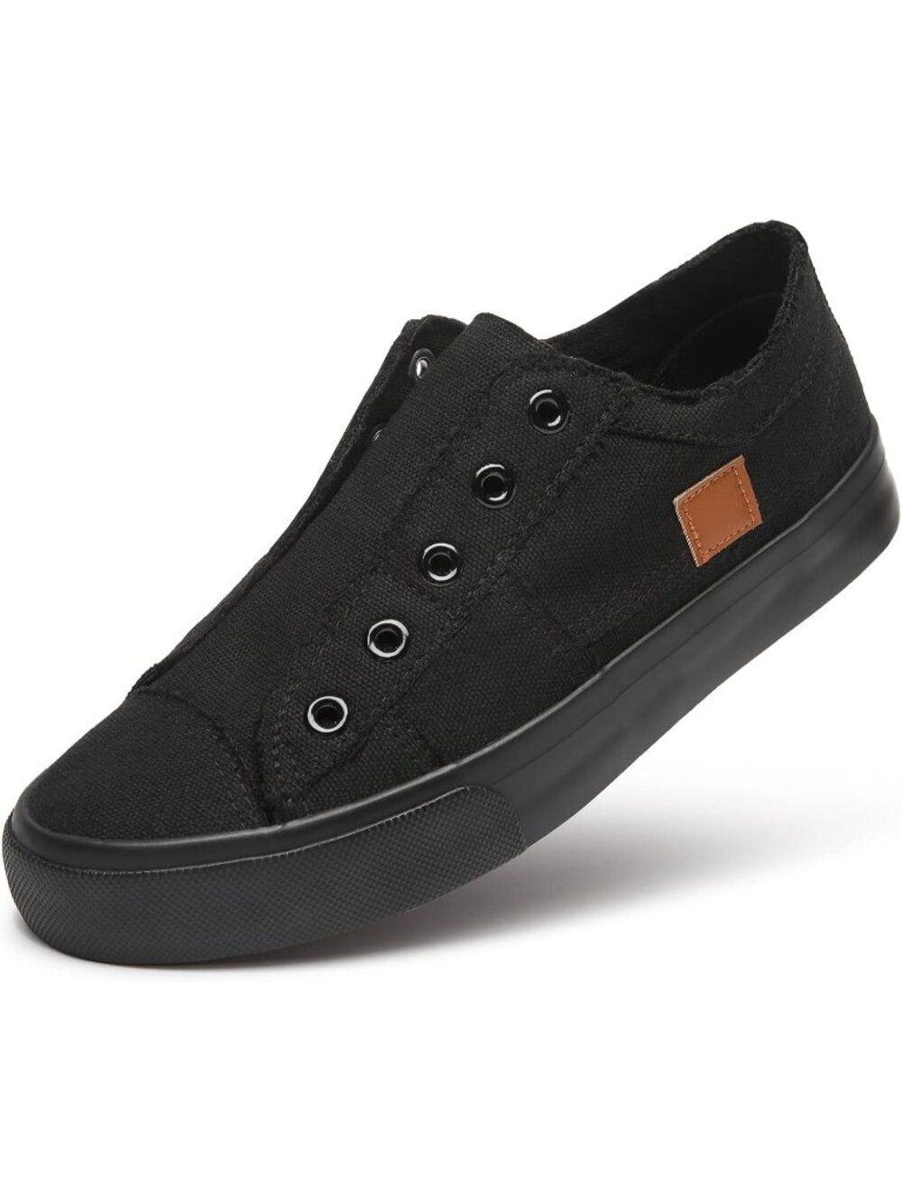 Womens Black Canvas Slip On Canvas Sneakers Non Slip Casual Fashion Sneakers